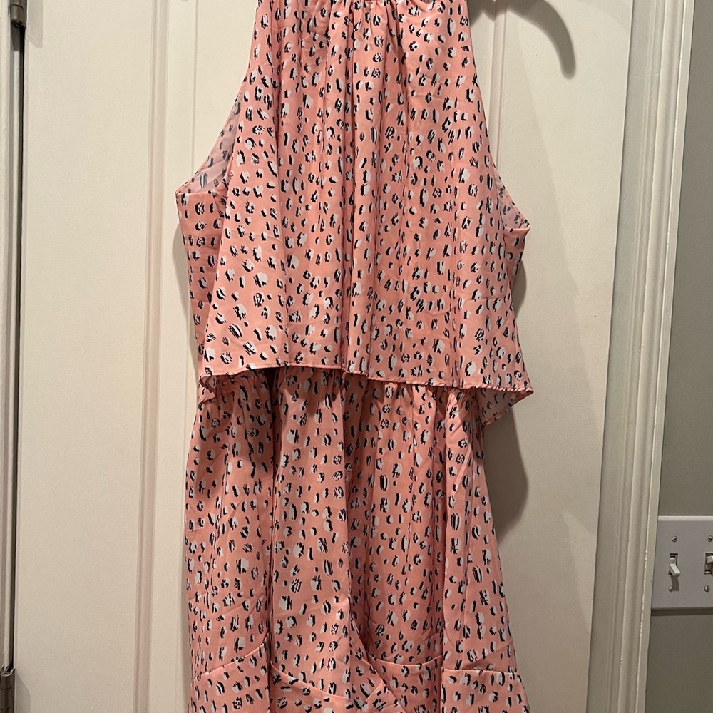 L Love Pink Sleeveless Dress with Black Print Size Large